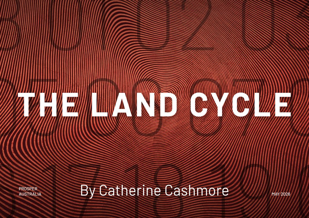The Land Cycle paper cover, white text on a dark red background